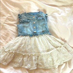 Mayoral Blue Denim and White Lace Dress eyelet size 3